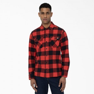 Red Dickies Sacramento Men's Shirt | 305-GDTWIS