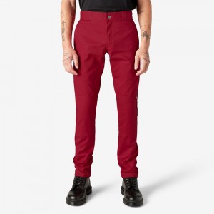 Red Dickies Skinny Fit Double Knee Men's Work Pants | 163-HLAIFB