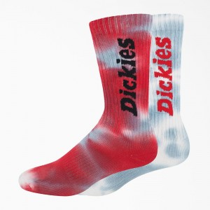 Red Dickies Tie-Dye Crew 2-Pack Men's Socks | 148-MKOCAY