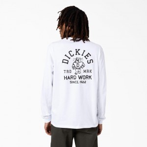 White Dickies Cleveland Long Sleeve Men's T-Shirt | 923-VGLBRX