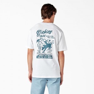 White Dickies Dighton Graphic Men's T-Shirt | 058-COKYUW