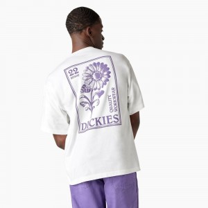 White Dickies Garden Plain Graphic Men's T-Shirt | 793-USMXJN