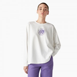 White Dickies Garden Plain Long Sleeve Women's T-Shirt | 279-EJYWUK