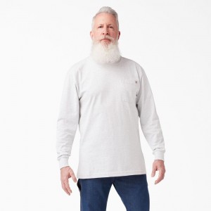 White Dickies Heavyweight Long Sleeve Pocket Men's T-Shirt | 431-IRSXYQ