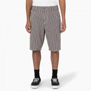 White Dickies Hickory Stripe Relaxed Fit Carpenter Men's Shorts | 193-QZDTVU