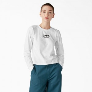 White Dickies Long Sleeve Graphic Women's T-Shirt | 402-IAYCEN