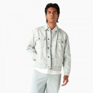 White Dickies Madison Denim Men's Jacket | 609-HEJRDW