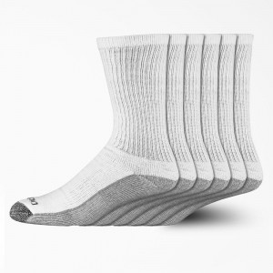 White Dickies Moisture Control Crew Work 6-Pack Men's Socks | 832-ABLJVP