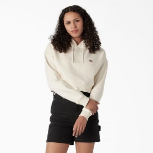 White Dickies Oakport Cropped Women's Hoodie | 593-OICDQG