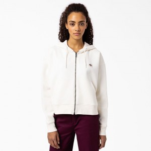 White Dickies Oakport Zip Women's Hoodie | 678-PYLCMS