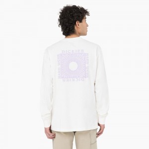 White Dickies Oatfield Long Sleeve Men's T-Shirt | 261-FNXHLI