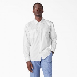 White Dickies Premium Collection Service Men's Shirt | 012-CSTWOL