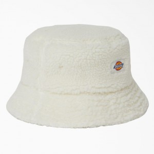 White Dickies Red Chute Fleece Bucket Women's Hat | 953-ADONJE