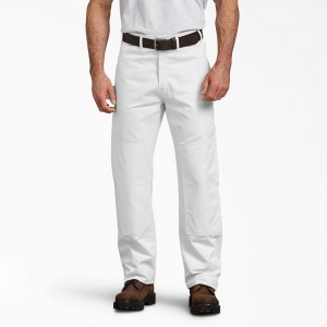 White Dickies Relaxed Fit Double Knee Carpenter Painter's Men's Pants | 984-RAFMSV