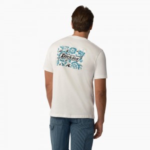 White Dickies Roseburg Short Sleeve Men's T-Shirt | 958-GOITWU