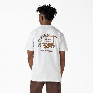 White Dickies Scorpion Heavyweight Men's T-Shirt | 806-MGLEIU