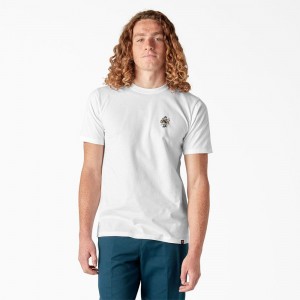 White Dickies Skateboarding DIY Skate Graphic Men's T-Shirt | 572-FXIURC