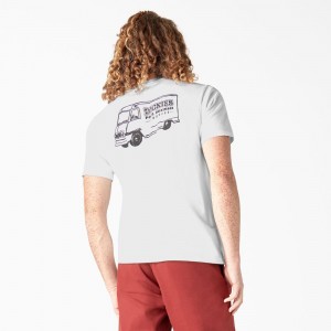 White Dickies Skateboarding Pool Drainage Graphic Men's T-Shirt | 381-TGMDHJ