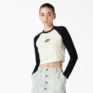 White Dickies Sodaville Long Sleeve Cropped Women's T-Shirt | 965-LPTQGU