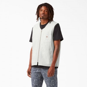 White Dickies Stonewashed Duck Carpenter Men's Vest | 097-OBKALS