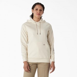 White Dickies Water Repellent Sleeve Logo Women's Hoodie | 539-JDBMKI