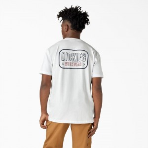 White Dickies Workwear Sign Heavyweight Men's T-Shirt | 862-OGUHBM