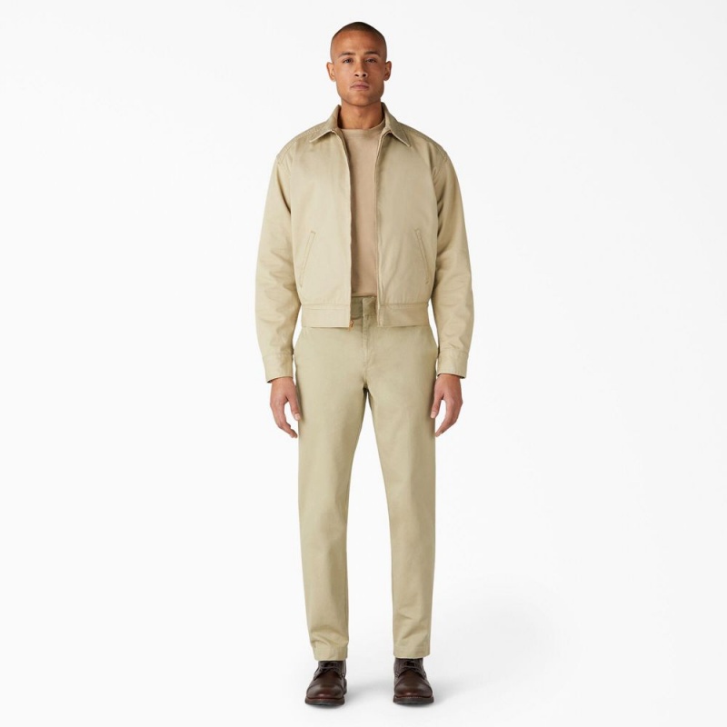 Beige Dickies 1922 Gas Station Twill Men's Jacket | 897-PICXBK