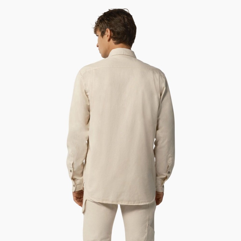 Beige Dickies 1922 Long Sleeve Men's Shirt | 957-DTSHAW