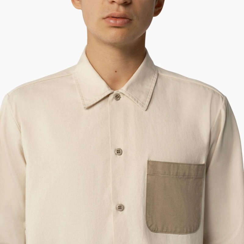 Beige Dickies 1922 Long Sleeve Men's Shirt | 957-DTSHAW