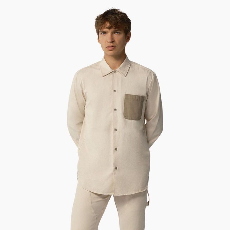 Beige Dickies 1922 Long Sleeve Men\'s Shirt | 957-DTSHAW