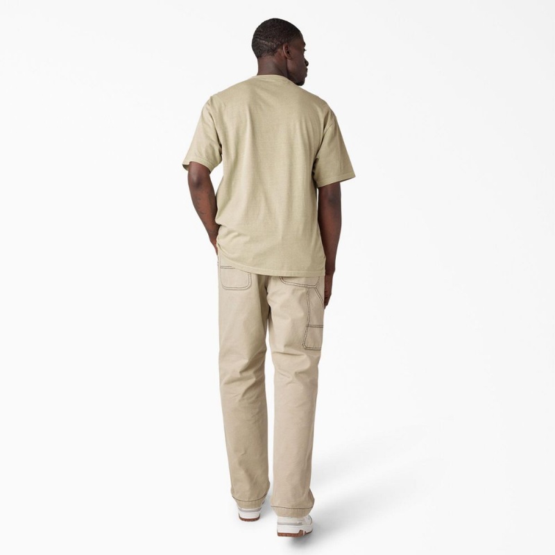 Beige Dickies Bandon Short Sleeve Men's T-Shirt | 491-FYLCQB