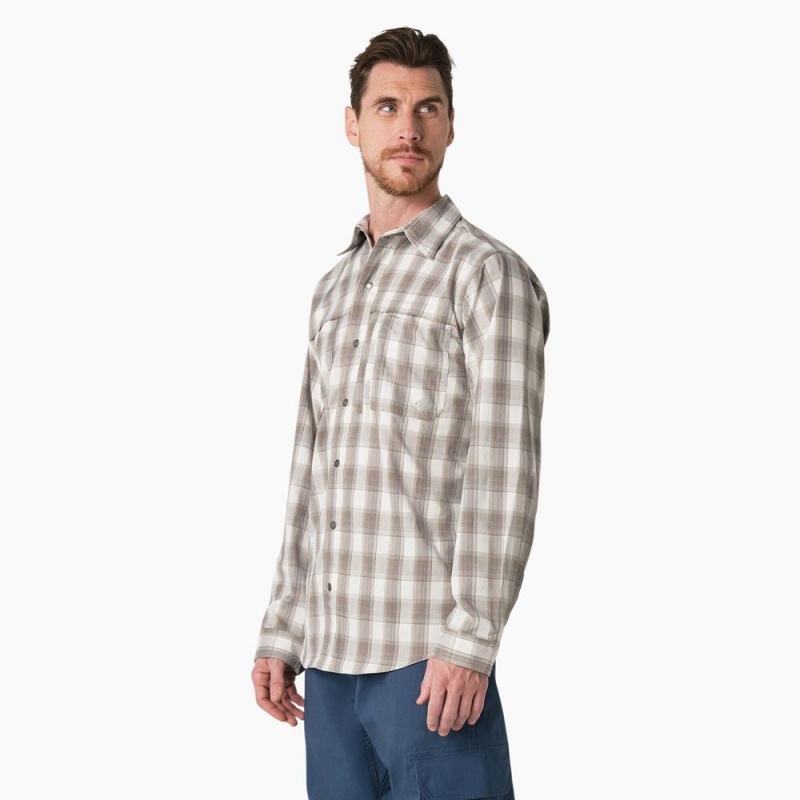 Beige Dickies Cooling Long Sleeve Men's Work Shirts | 958-ECHYQB