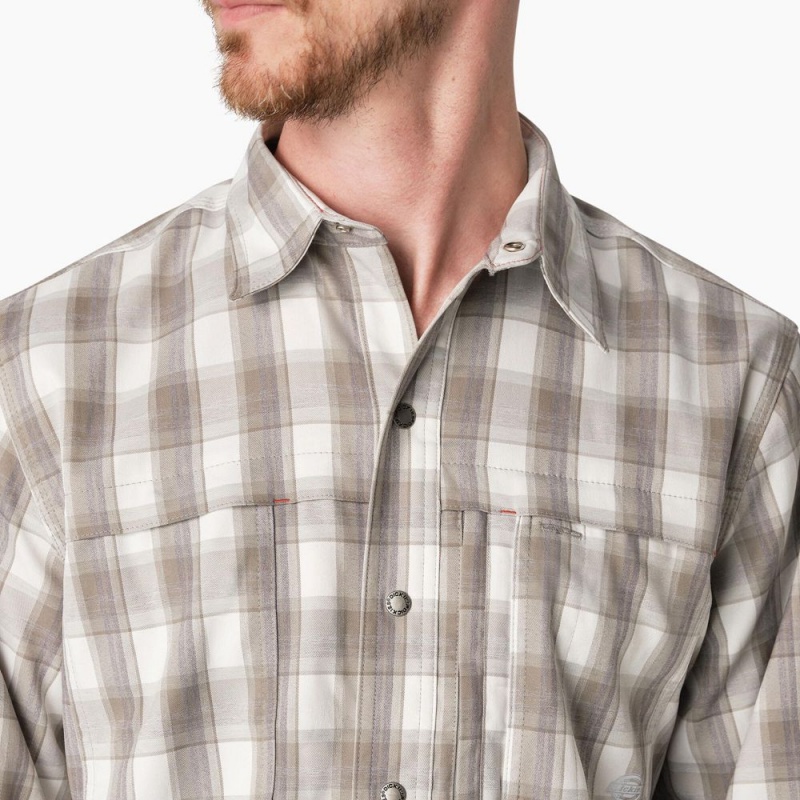 Beige Dickies Cooling Long Sleeve Men's Work Shirts | 958-ECHYQB