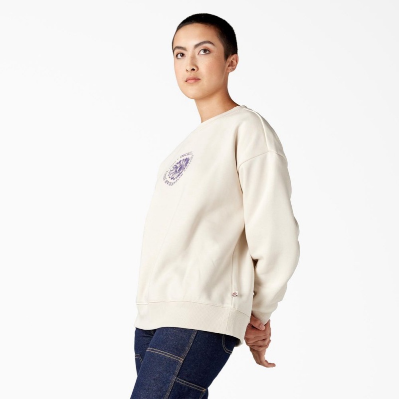 Beige Dickies Garden Plain Women's Sweatshirt | 630-MYLHSJ