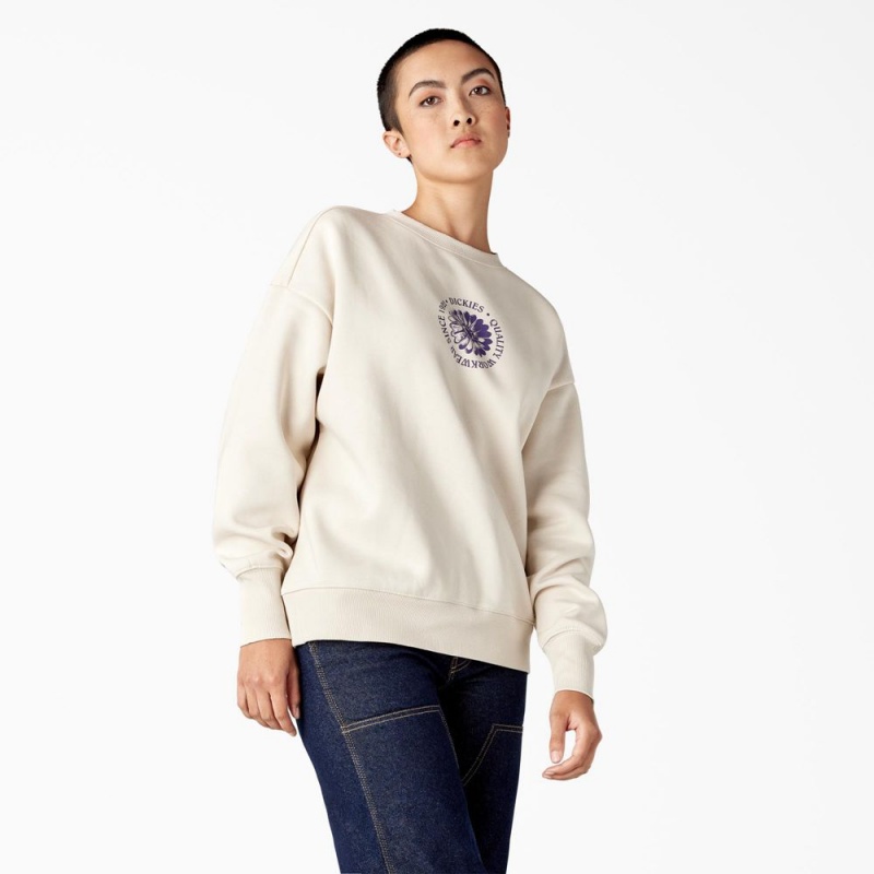 Beige Dickies Garden Plain Women's Sweatshirt | 630-MYLHSJ