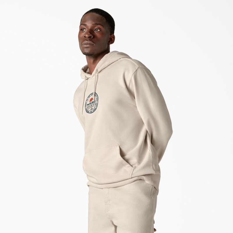 Beige Dickies Greensburg Graphic Men's Hoodie | 201-PMHZAF