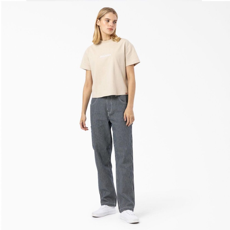 Beige Dickies Loretto Cropped Women's T-Shirt | 910-PTERIV