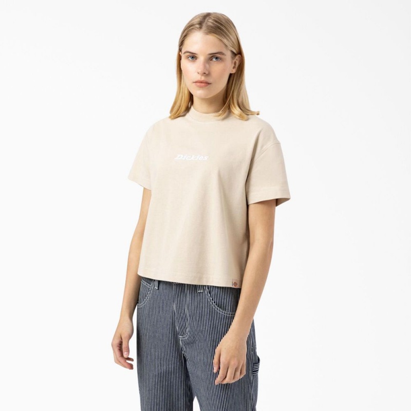 Beige Dickies Loretto Cropped Women\'s T-Shirt | 910-PTERIV