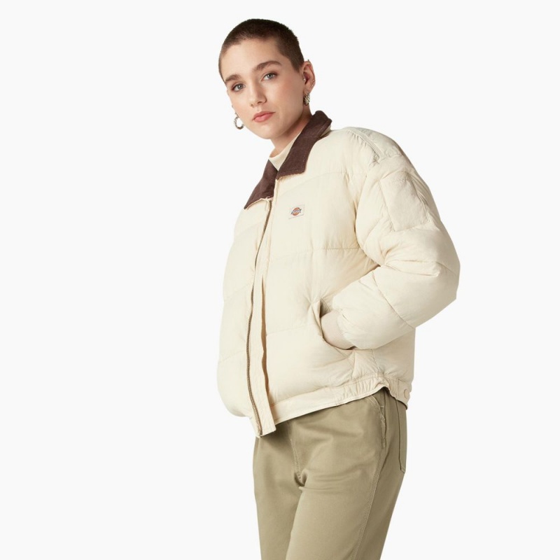 Beige Dickies Overbrook Puffer Women's Jacket | 186-HQOLRA