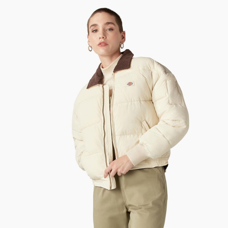 Beige Dickies Overbrook Puffer Women\'s Jacket | 186-HQOLRA