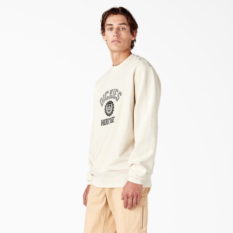 Beige Dickies Oxford Graphic Men's Sweatshirt | 408-UBIFHV