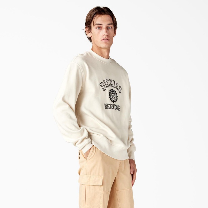 Beige Dickies Oxford Graphic Men's Sweatshirt | 408-UBIFHV