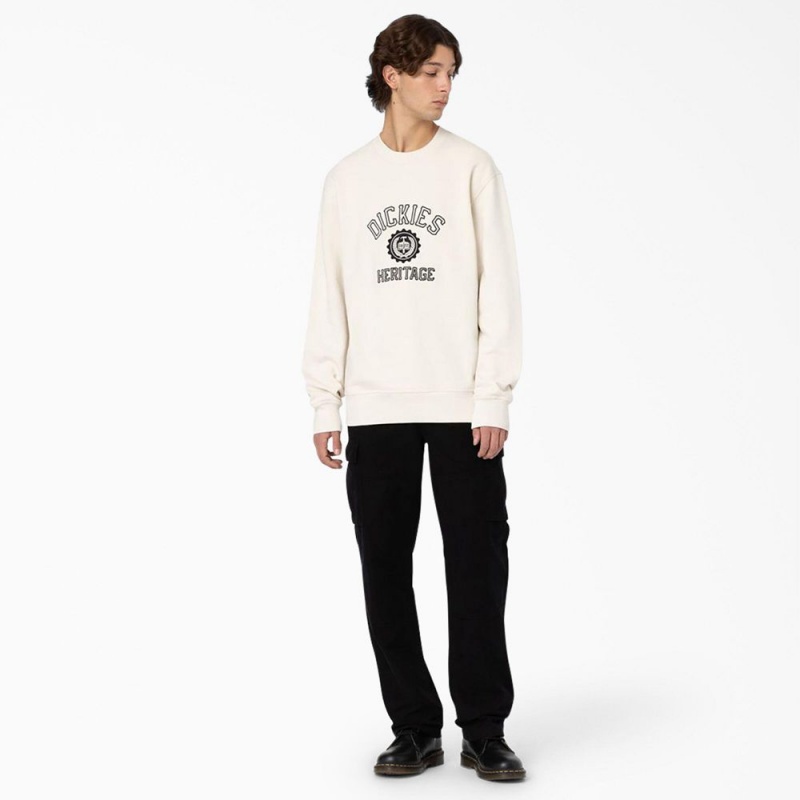 Beige Dickies Oxford Graphic Men's Sweatshirt | 408-UBIFHV