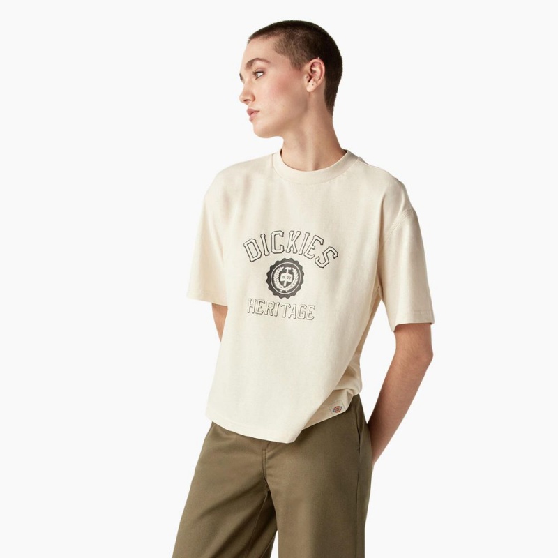 Beige Dickies Oxford Graphic Women's T-Shirt | 398-QAOZXW