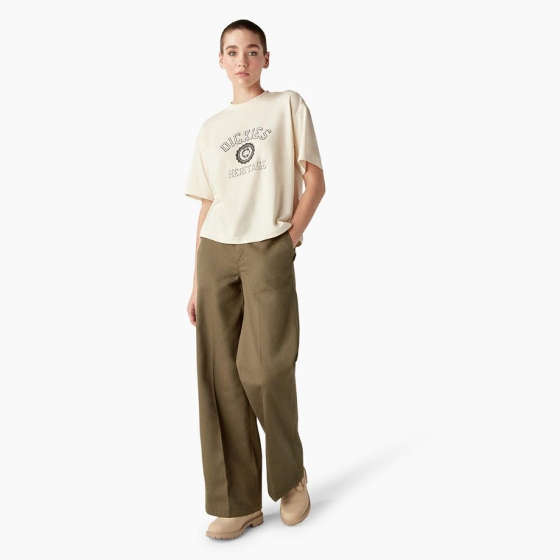 Beige Dickies Oxford Graphic Women's T-Shirt | 398-QAOZXW