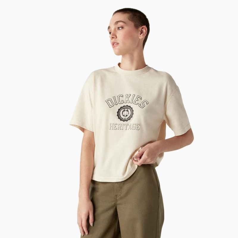 Beige Dickies Oxford Graphic Women\'s T-Shirt | 398-QAOZXW