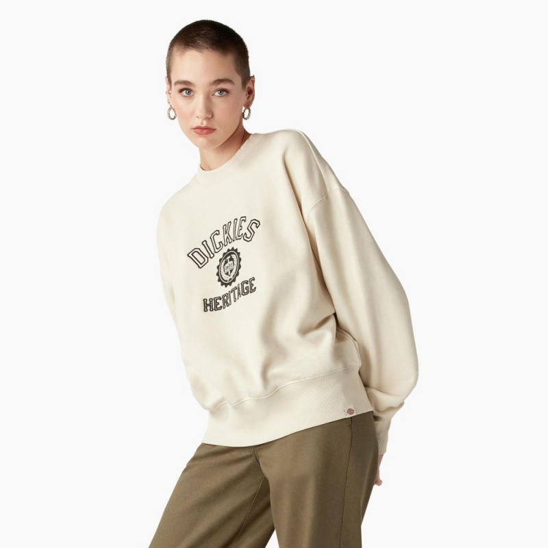 Beige Dickies Oxford Women's Sweatshirt | 182-GWXICM