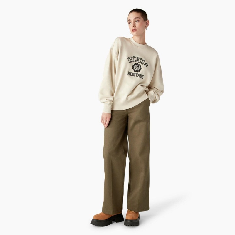 Beige Dickies Oxford Women's Sweatshirt | 182-GWXICM