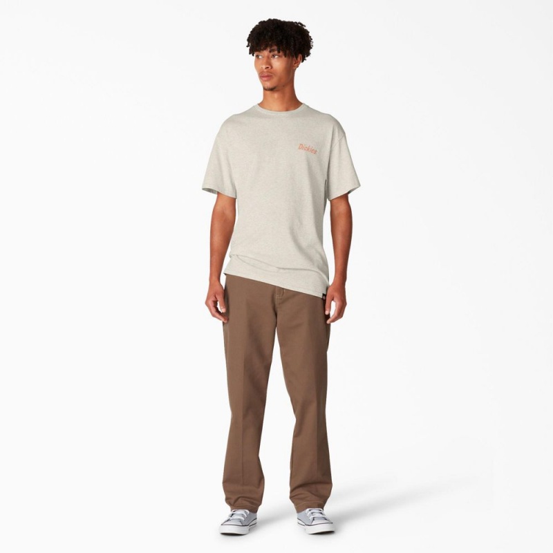 Beige Dickies Skateboarding Split Graphic Men's T-Shirt | 596-AMCOYZ