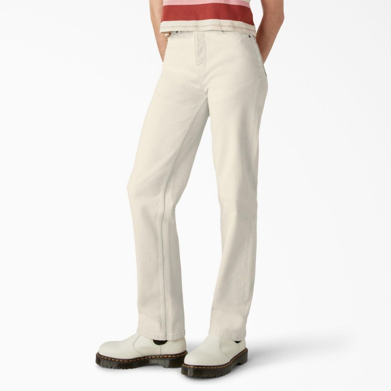 Beige Dickies Thomasville Relaxed Fit Women's Jeans | 938-IDHETX